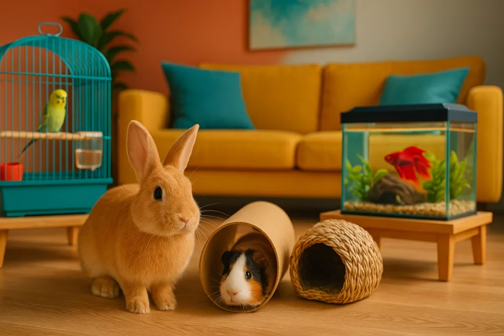 Comportamiento de mascotas pequeñas en hogar tranquilo