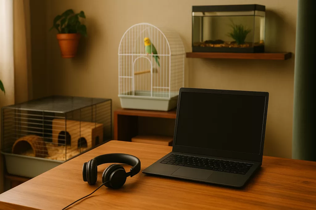 Convivencia feliz con mascotas pequeñas y teletrabajo en casa