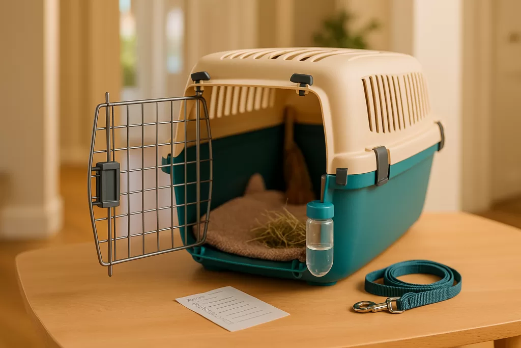 Transportín para mascotas pequeñas listo para viajar